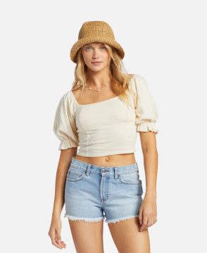 Floral Pointelle Smocked Crop Top In Whitecap